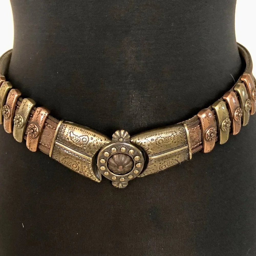 CACHE Dark Leather Bronze embroidery Multi Color METAL HARDWARE 1 1/4